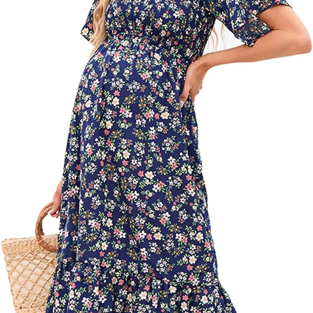 Floral Blue Maternity Dress
